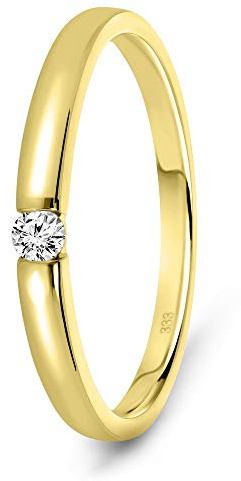 MIORE Verlobungsring Damen 0.05 Ct Solitär Diamant Brillant Ring aus Echtes Weißgold- Gelbgold 8 Karat 333 Goldring mit Schmuckkästchen