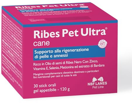 NBF Lanes | Ribes Pet Ultra Cane, Gel Appetibile 30 Buste da 4 g, Supporto alla Rigenerazione di Pelle e Annessi.