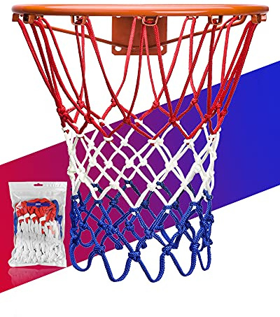 XXXYYY Basketball Net Replacement Heavy Duty, 2023 Professional On-Court Quality [6.88Ounce], Fits Outdoor Indoor Standard Rim, All Weather Anti Whip -12 Loops (Red White Blue)