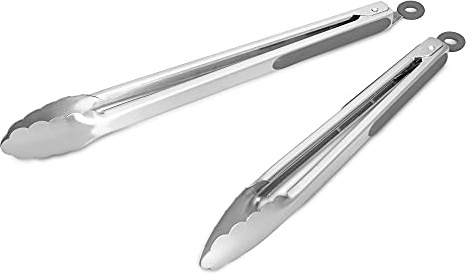 304 rostfritt stål kök matlagningstång, 30,48 cm och 35,56 cm set med 2 robusta grillgaller borstad låsande mattänger med ergonomiskt grepp, grå