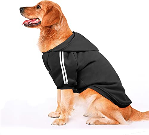 NAMSAN Hundepullover Warm Hundebekleidung Winterkleidung für Große Hunde Knopfdesign Hund Hoodie Hundepulli Schwarz—4XL