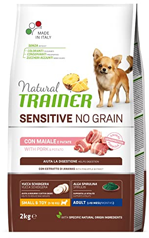 Natural Trainer Sensitive No Grain Cibo per Cani Small&Toy con Maiale e Patate- 2kg