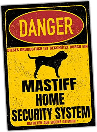 Mastiff Englischer Schild Danger Security System Türschild Hundeschild Warnschild Hund Sicherheitsschild Hund Privatgrundstück Hundewarnung Warnung vor dem Hund