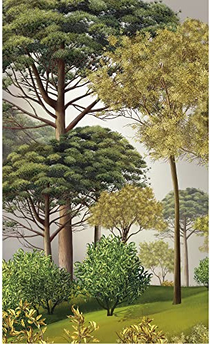 PLAGE Papier peint intissé Forêt, 250 cm X 150 cm, style toile en peinture, illustration de grands arbres verts, panoramique, décor mural.