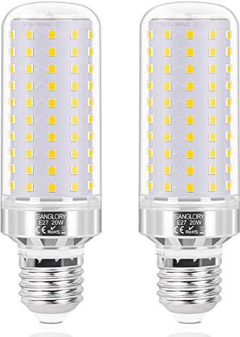 SanGlory LED e27 natürliche weiße Glühbirnen 4000K 2150LM Maislampen 20W Äquivalent 180W leistungsstarke Beleuchtung nicht dimmbare Glühlampen E27-Basis zu Schraube, Set von 2