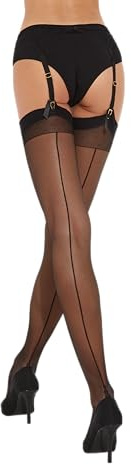 Fiore - Calze di nylon velate e sexy con cuciture da donna per uso con reggicalze 20 DEN con tacco cubano - Nero - S