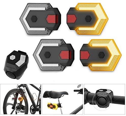 GOLDFOX Bike Turn Signals Front and Rear, USB Rechargeable Bike Tail Light with Bicycle Horn, Wireless Waterproof Bike Rear Light for for Road Cycling Safety