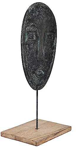 EGLO LIVING Skulptur mit Sockel Hokuta, rustikale Zimmer Deko | für Wohnzimmer, Tischdeko aus Holz in Natur und Metall mit grüner Patina, natürliche Wohnzimmerdeko, Dekofigur 45 cm