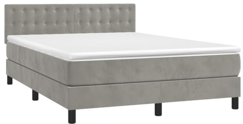 vidaXL Boxspringbett mit Matratze Hellgrau 140x200 cm Samt