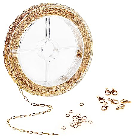 Siumir Dorati Catena a maglie da 4 mm, non sbiadisce facilmente, con 100 anelli di piegatura e 30 chiusure a moschettone, accessori per gioielli