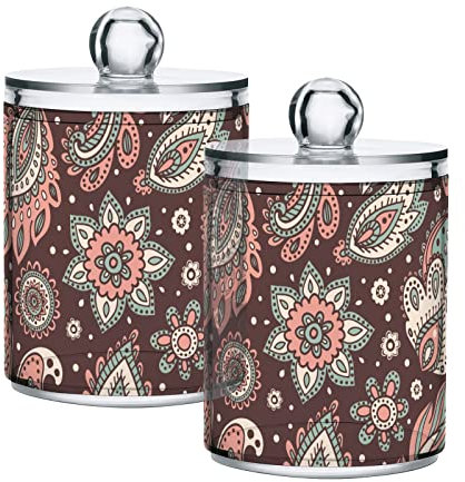 GAIREG Hermoso dispensador de almacenamiento de hisopos de algodón floral vintage, tarros de boticario para baño, paquete de 2