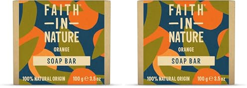 Faith In Nature Natural Orange Hand Soap Bar, Detoxifying, Vegan and Cruelty Free, No SLS or Parabens, 100 g (Pack of 2)