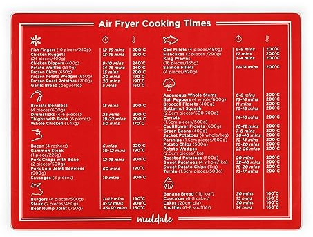 Muldale Red Glass Chopping Board with Air Fryer Conversion - Toughened Non-Slip Worktop Saver - Heat Resistant Cutting Board - Vintage Red Design