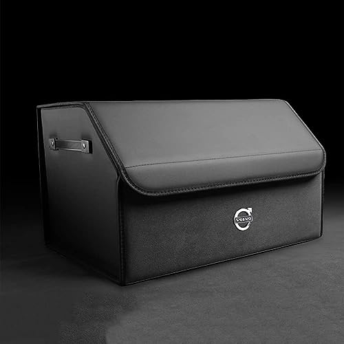LAVIYE Kofferraum Organizer für Volvo xc60 xc40 xc90 s90 s60, PU-Leder Autotasche Auto Kofferraum Box mit Deckel, Wasserfeste Langlebig, Rutschfester Boden,A Black-M