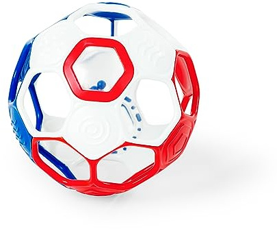 Bright Starts Oball Grippin' Goals Rattle Football Baby Ball - Red, White & Blue, Easy-Grasp Toy for Newborn and Up