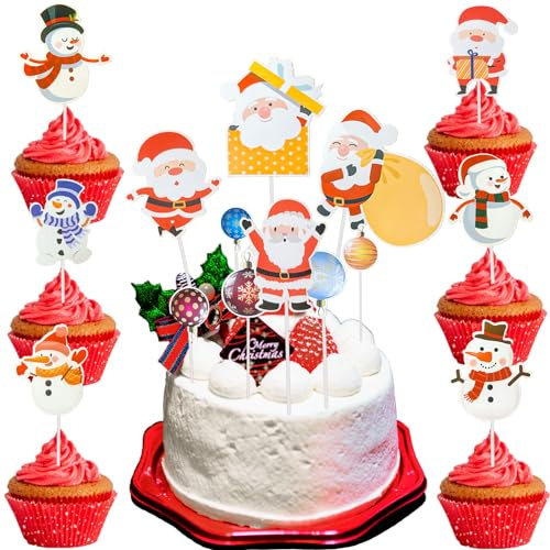 BOOSHMall Decorazione per Torte Natalizie, 45 Pezzi Cupcake Toppers, Topper per Torte e Muffin, Prodotti per Feste di Natale