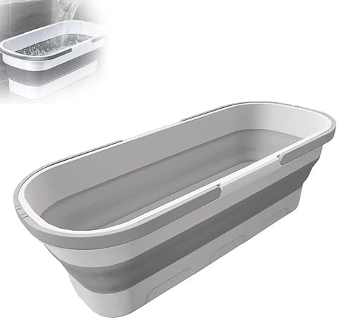 Grand seau de nettoyage plat, 2023 Nouveau Grand balai plat Balai Serpillère Grand Seau à Balai Portable Pliable, Blanc