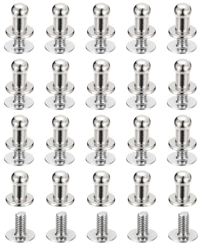 sourcing map 4mm Ball Head Stud Rivets Screw Back, 20Pack Round Head Button Nipple Rivet for DIY Leather Craft Handbag Belt, Silver Tone
