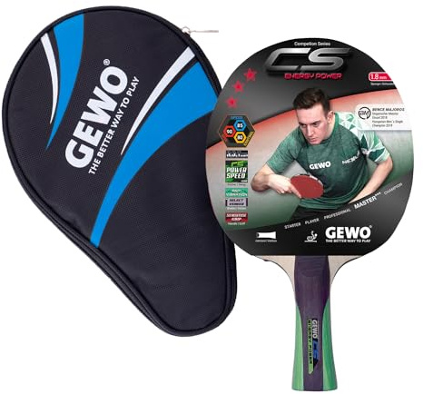 GEWO CS Energy Power Tischtennis-Schläger & GEWO Tischtennisschläger Hülle mit Ballfach blau - Profi-Tischtennisschläger, ITTF genehmigt, konkav, 1,8mm Schwamm