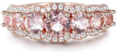 Jeulia Damenring aus Sterlingsilber, Valentinstagsversprechen, Jubiläumsringe, runder Schliff, synthetischer Morganit-Ring für Damen, mit Schmuckschatulle (Roségold, 59(19))