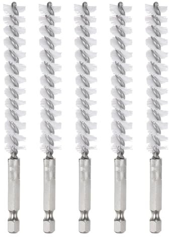 sourcing map 5Pcs Nylon Bore Brush 11mm Dia Cleaning Twisted Wire Brush Tube Pipe Cleaner with Handle 1/4 Inch Hex Shank for Tubes, Ports, Bearings
