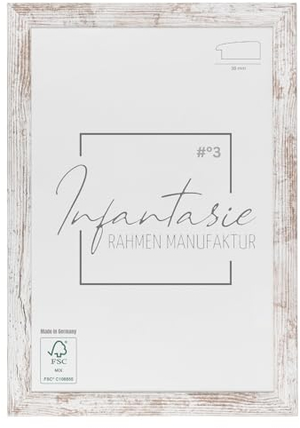 Infantasie 'N°3' Bilderrahmen 37,5x98 handgefertigt nach Maß | Vintage Weiss | MDF-Holz Design Collage Holzbilderrahmen inkl. Acrylglas und Metall Aufhänger (Querformat & Hochformat)
