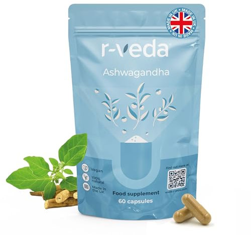 r-veda® Organic Ashwagandha KSM 66® | High Strength Ashwagandha 60 Capsules with 5% Withanolides | Pure Root Extract, Vegan Formula, Stress & Sleep Support, Energy & Immunity Booster | Made in UK