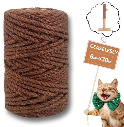 CEASELESLY 6mm*30m Corda in sisal verde,String Sisal per Tiragraffi,String di Canapa Per Gatti,Corda per Tiragraffi per Gatti Adatto per Arredare Soggiorno Giardino Ufficio Artigianato (marrone)