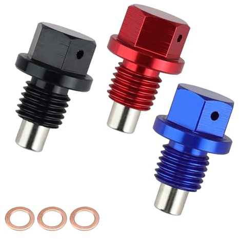 MYLERCT Magnetische Ölablassschraube, M12 x 1,5, 3 Stück Farbige Magnetic Ablassschraube Öl, Universelle Ölablassschraube mit Dichtring für Meisten Autos Boote Motorräder