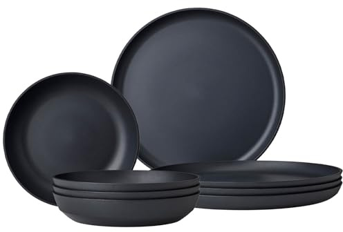 Mepal Silueta Tafel-Set 8-teilig | Outdoor-Geschirr | Nordic Black | Becher (300 ml), Teller (23 cm) und Schalen (750 ml) für 4 Personen | Spülmaschinen- und mikrowellenfest | Kunststoff (PET)