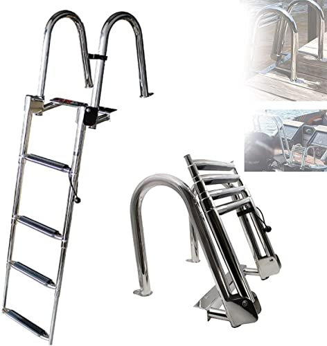 Pool-Handlaufgriff, Haltegriffe, Schwimm-Bootsleiter aus Edelstahl, Teleskop-Klappleiter für Schwimmbecken/Boot/Ponton, 4 Stufen, für Ponton-Dock-Yachtdeck