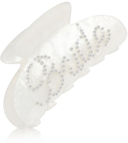 Brud klo hårklämma, vit akryl banan hårnålar, bröllopsgåva för brudar hårtillbehör, strass brud logotyp, möhippa gåva, brudtärna gåva, brudshower, bröllop måste-ha