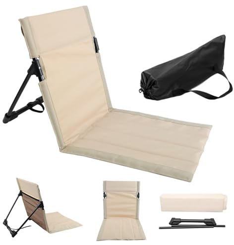 Klappbarer Strandstuhl atmungsaktiver Stabiler tragbarer Strandstuhl mit Schwammfüllung und Mesh Pocket Tasche Leicht weiche stabile Klappstuhl zum Angeln, Wandern, (beige), Beach Lounge Stuhl