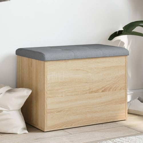 Willood Sitzbank mit Stauraum, Bank Gepolstert Sitzhocker Schuhbank, Truhenbank Polsterbank Aufbewahrungsbox für Wohnzimmer Flur, Sonoma-Eiche 62x42x45 cm Holzwerkstoff