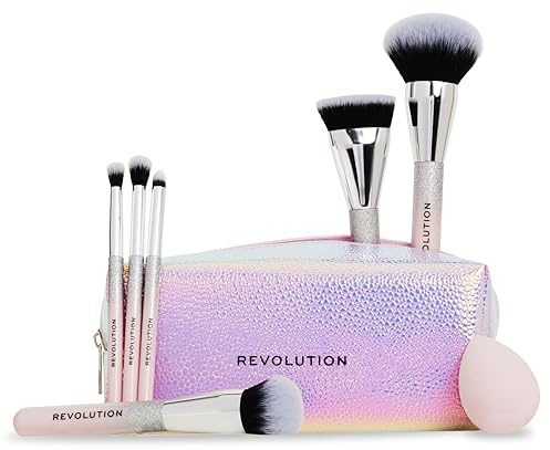 Revolution Beauty Glam Up Brush Set Cadeau, 7 Pinceaux Yeux, Visage & Joues avec Trousse de Maquillage, Végan & Sans Cruauté