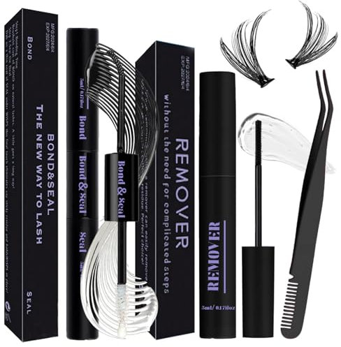 Qiveaory Lash Bond e Seal Kit 3Pcs DIY Lash Extension con Impermeabile Lashe Cluster Glue 72h Hold and Seal Lash Remover Pinzette per le Estensioni delle Ciglia Principianti Self Use a Casa