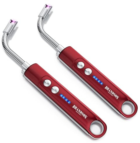Brandson - Feuerzeug elektrisch 2er Set - Stabfeuerzeug Lichtbogen mit Akku - USB aufladbar - Kaminanzünder - für Küche Kerzen Gasherde Grill Kamin - inkl. Beleuchtung - Taschenlampenfunktion