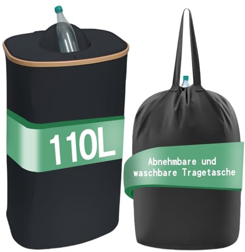 Pfandflaschen Sammelbehälter 110L mit XXL Tragetasche, Flaschensammler Leergut und Pfandbehälter für Jede Größe, Pfandflaschen Sammelbehälter, Bessere Flaschensammler Leergut Verschiedener Größen