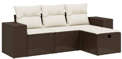 vidaXL Garten Sofagarnitur mit Kissen 4-TLG., Gartenmöbel Gartengarnitur, Sitzgruppe Sitzgarnitur, Lounge Sofa Garnitur Terrasse, Braun Poly Rattan