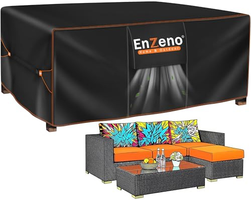 Enzeno Gartenmöbel Abdeckung Wasserdicht,Winterfest Abdeckplane Gartenmöbel,420D Oxford Schutzhülle Gartentisch,Abdeckung Gartenmöbel Tisch für Gartentisch Sitzgruppe,Rechteckig 220x150x90cm