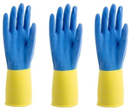 SXTYYH Heavy-Duty Putzhandschuhe Küchenhandschuhe Zum Spülen Von Geschirr Wasserdicht Gummihandschuhe, rutschfest Wiederverwendbar Haushaltshandschuhe 3 Paare(Blau)