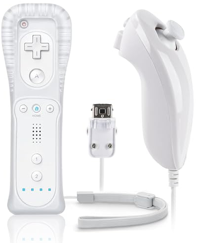 FIOTOK Télécommande Wii avec Nunchuck, manette Wii avec Nunchuck compatible avec Nintendo Wii/Wii U avec coque en silicone et dragonne - Blanc