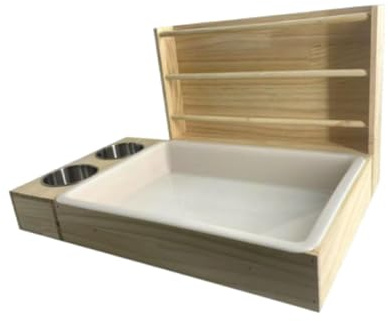 Sharplace 3 in 1 Rabbit Hay Feeder with Litter Box, Wooden Hay Feeder with Bowls for Guinea Pig Chinchilla Bunny Other Small Animals