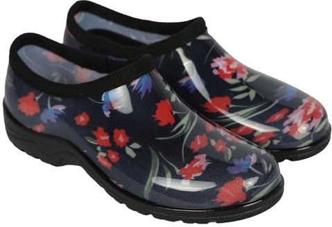 A2Z Women Waterproof PVC Garden Clogs Floral Slip-On Outdoor Rain Shoes