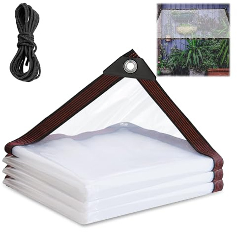 Durchsichtige Plane mit ösen 2x2m Regenschutz Zelt Terassenplane Outdoor Vorhang Wetterfest Transparent Pavillon Wasserdicht Balkon Schutzwand für Balkonkästen Pergola Seitenwand Gewebefolie Tarpaulin