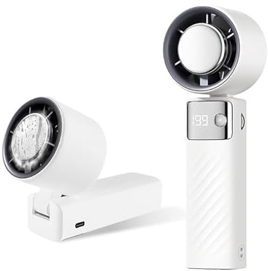 Mini Ventilateur Climatiseur Portable,Ventilateur Rechargeable 5000mAh,Silencieux Turbo Ventilateur,Avec écran LED Fonction de Refroidissement,1-199 Vitesses Pour Le Plein Air,Le Camping,Bureaux-Blanc