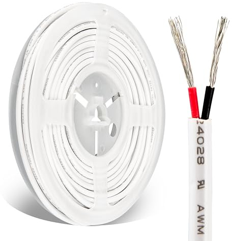 URCIANOW Fil Électrique 22 AWG 2x0.3mm² 2 Conducteurs Blanc 10m UL2464 | Câble Plat, Gainage PVC Souple, pour Petit Électroménager, LED 12V et Projets DIY Basse Tension 5V-24V. Haute Flexibilité