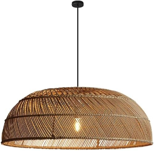 HJLJKG Casale Rurale Cesto di bambù Cesto di Vimini Isola della Cucina Lampada A Sospensione creatività Giapponese Intrecciato A Mano in Rattan Sala da Pranzo Lampada A Sospensione Boho Minimalista