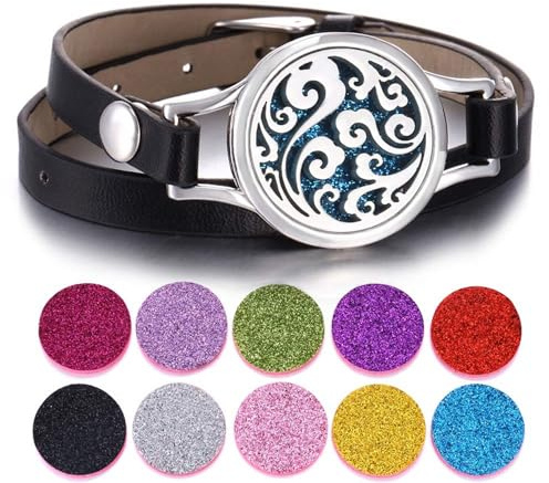 SIXDUTON Bracelet Diffuseur d’Huiles Essentielles pour Femme Arbre de Vie en Acier Inoxydable Bracelet Cadeau de Fête des Mères Noël Saint-Valentin pour Maman Couple Amie (Vagues)