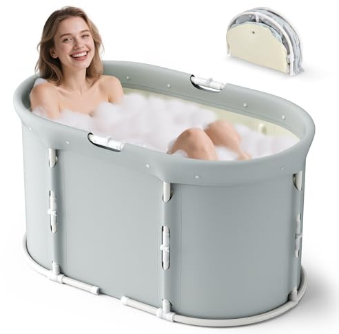 Vasca da bagno pieghevole per doccia, 92 x 57 x 56 cm (lunghezza x larghezza x altezza), vasca da bagno autoportante con sedile, doccia ad acqua calda, bagno di ghiaccio, sauna, vasca da massaggio